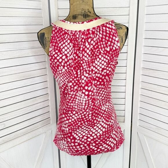 Anthropologie C. Keer Swoop Rope Collar Tank Top Red Medium Dot Print - Picture 4 of 11